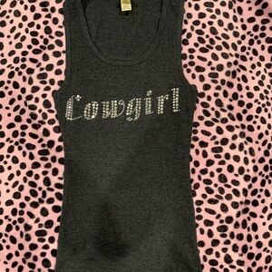 Cowgirl Rhinestone Slogan Tank Top